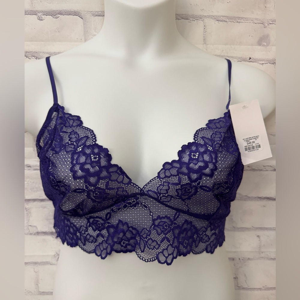 Escante Lingerie Size 2X Lace Bralette With Tie Back‎ Sheer Purple Sexy New